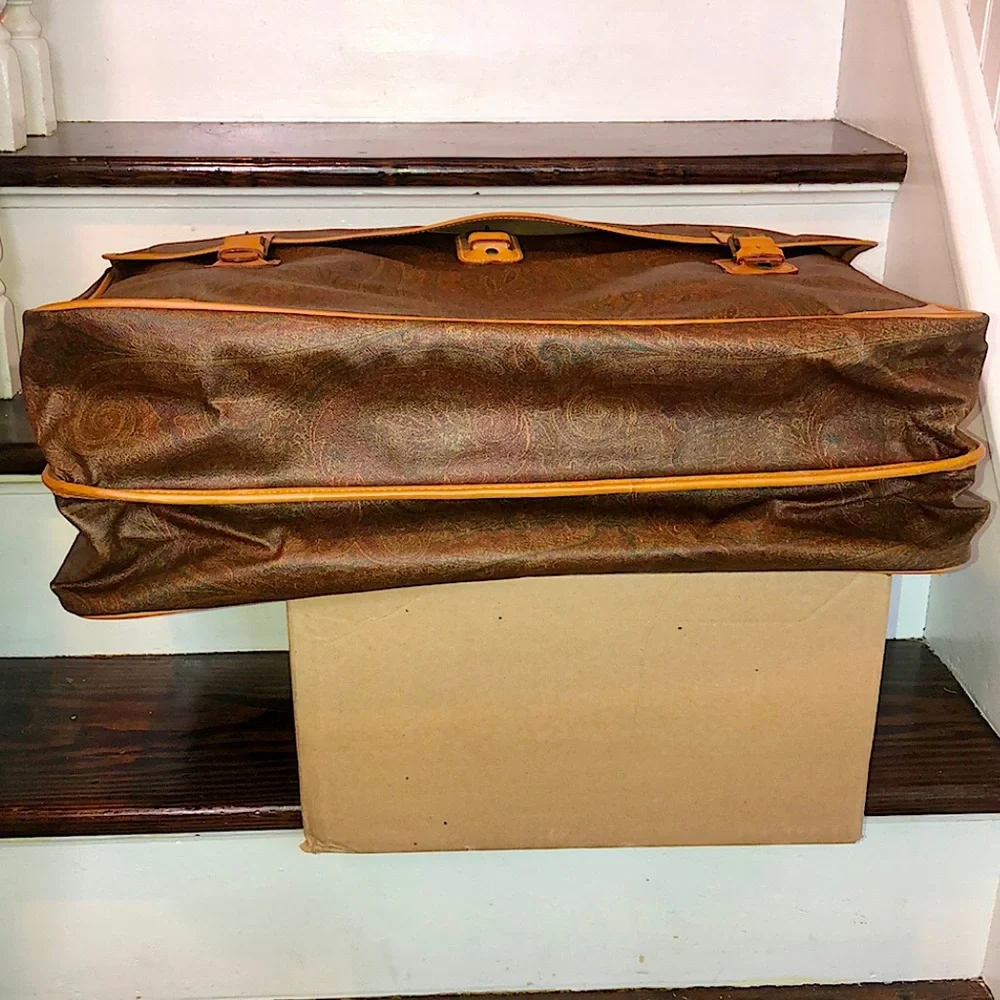 ETRO Milano Red Paisley Coated Canvas Vachetta Double Sides Travel Bag 56cm